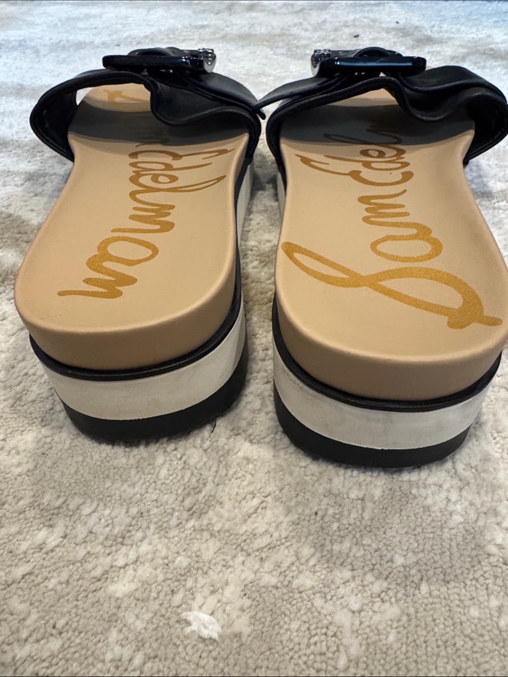 Sam Edelman Black Leather Buckle Platform Slide Sandals - Picture 5 of 8